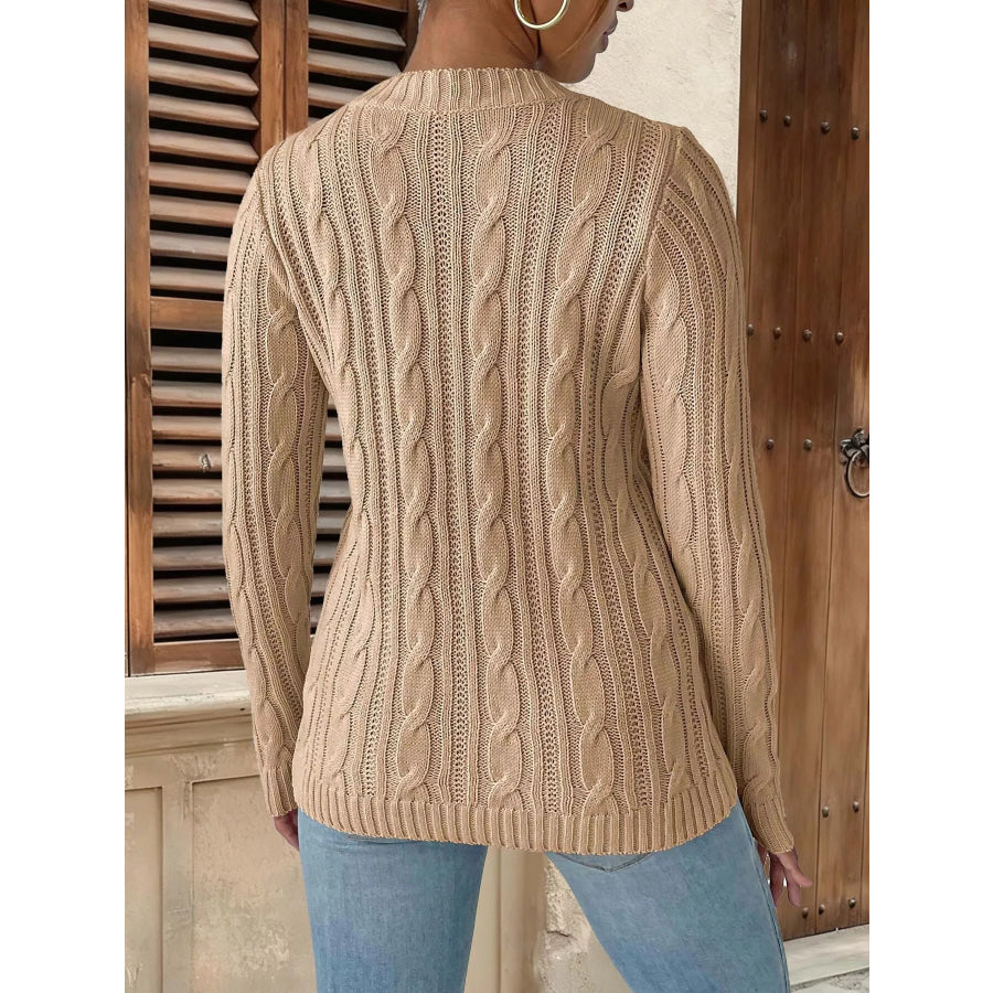 Strawberry Embellished Cable Knit Round Neck Sweater Apparel and Accessories