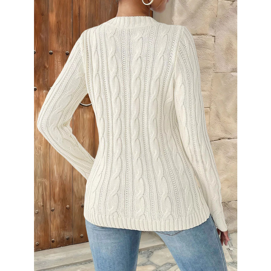 Strawberry Embellished Cable Knit Round Neck Sweater Apparel and Accessories