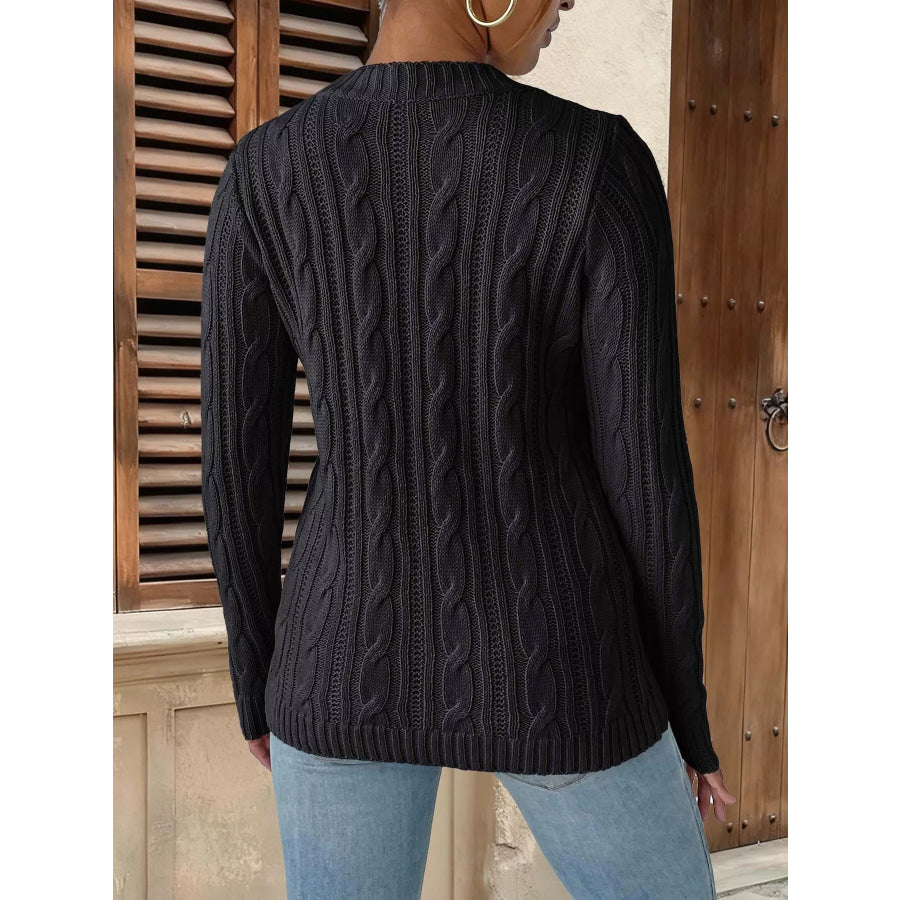 Strawberry Embellished Cable Knit Round Neck Sweater Apparel and Accessories