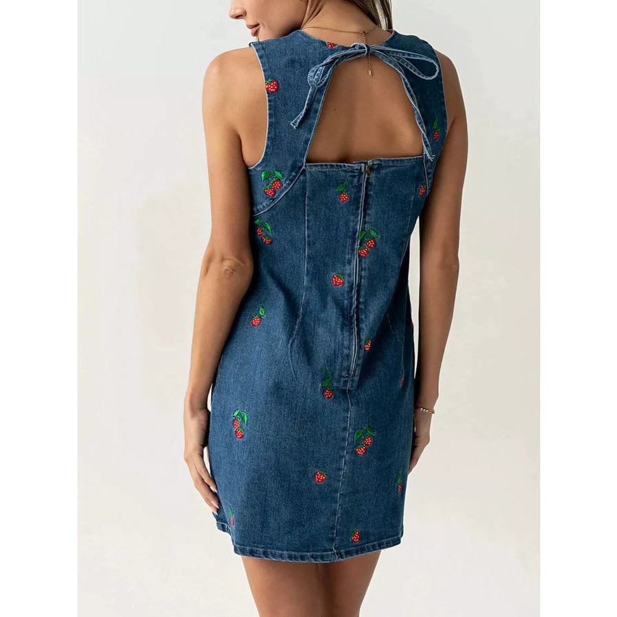 Strawberry Embroidered Sleeveless Denim Dress Apparel and Accessories