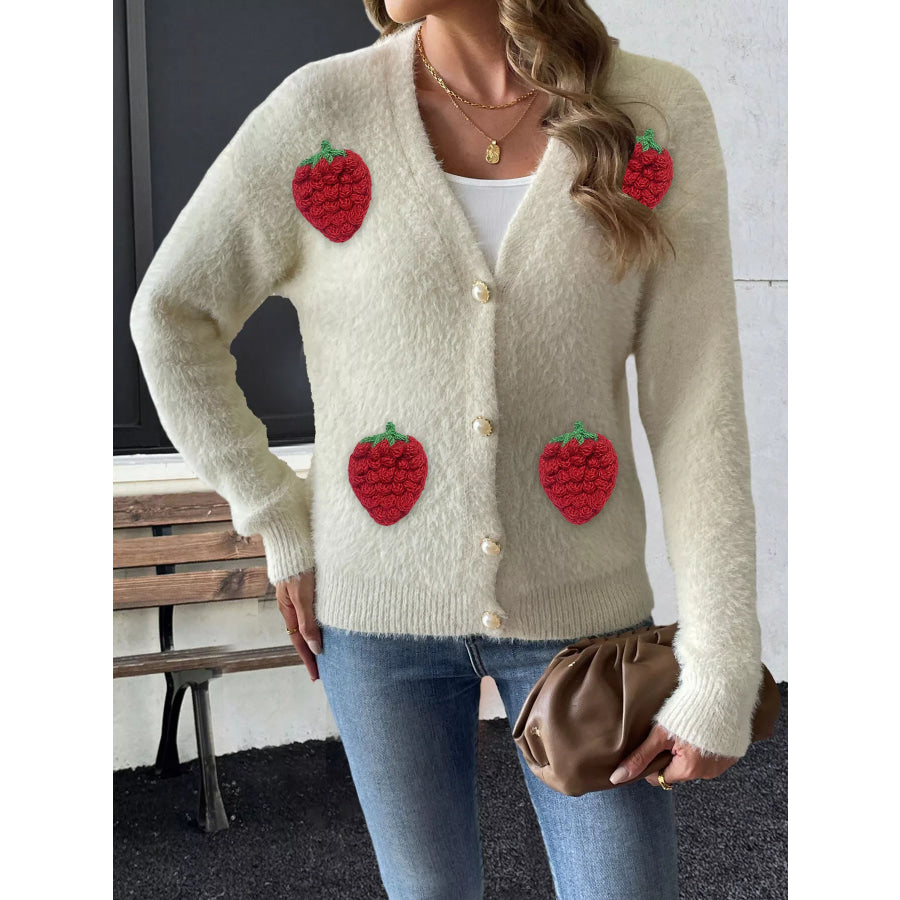 Strawberry Fuzzy Knit Cardigan Apparel and Accessories