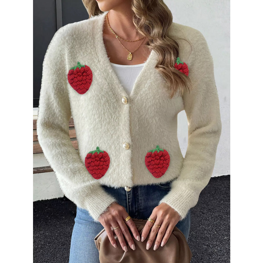 Strawberry Fuzzy Knit Cardigan Apparel and Accessories