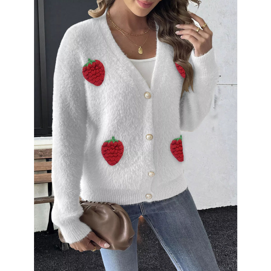 Strawberry Fuzzy Knit Cardigan Apparel and Accessories