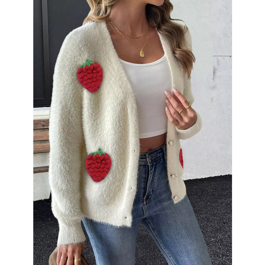 Strawberry Fuzzy Knit Cardigan Apparel and Accessories