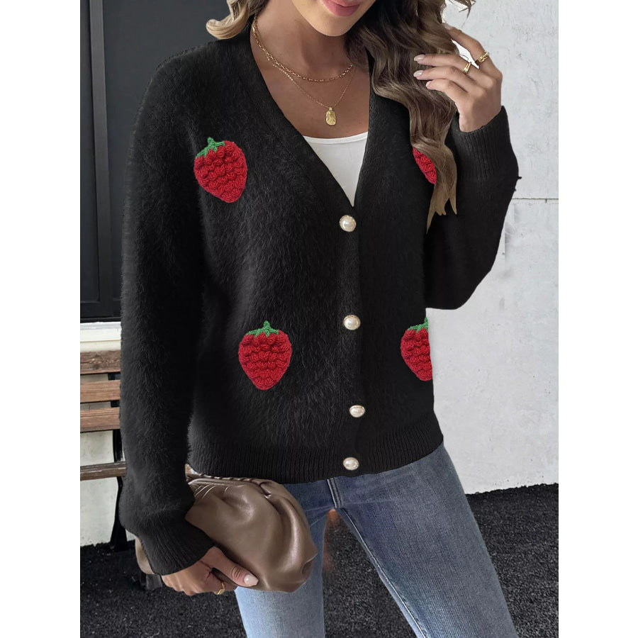 Strawberry Fuzzy Knit Cardigan Apparel and Accessories