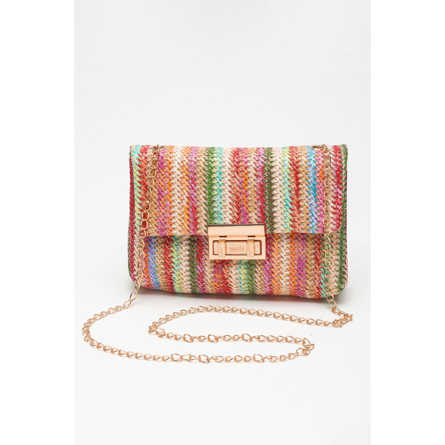 Strawberry Pink Bohemian Woven Gold Chain Shoulder Bag Strawberry Pink / ONE SIZE / Straw Plaited Shoes & Bags/Shoulder Bags