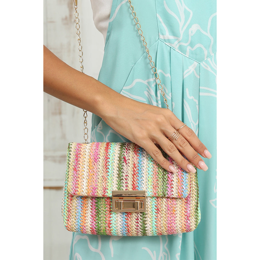 Strawberry Pink Bohemian Woven Gold Chain Shoulder Bag Strawberry Pink / ONE SIZE / Straw Plaited Shoes & Bags/Shoulder Bags