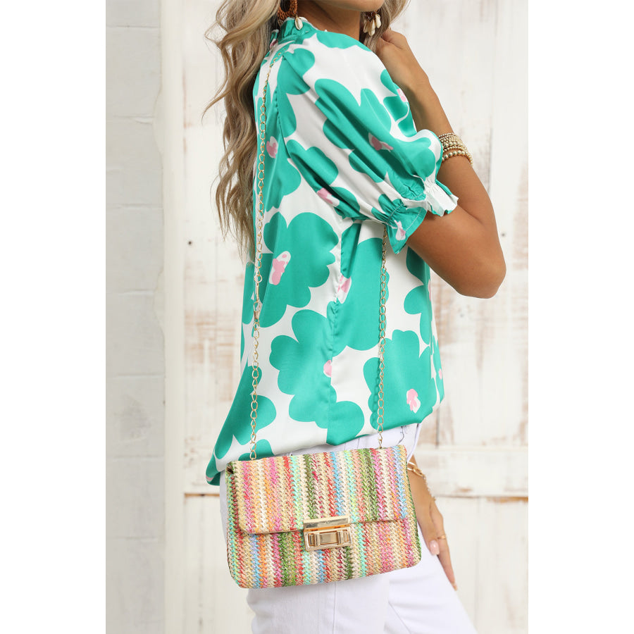 Strawberry Pink Bohemian Woven Gold Chain Shoulder Bag Strawberry Pink / ONE SIZE / Straw Plaited Shoes & Bags/Shoulder Bags