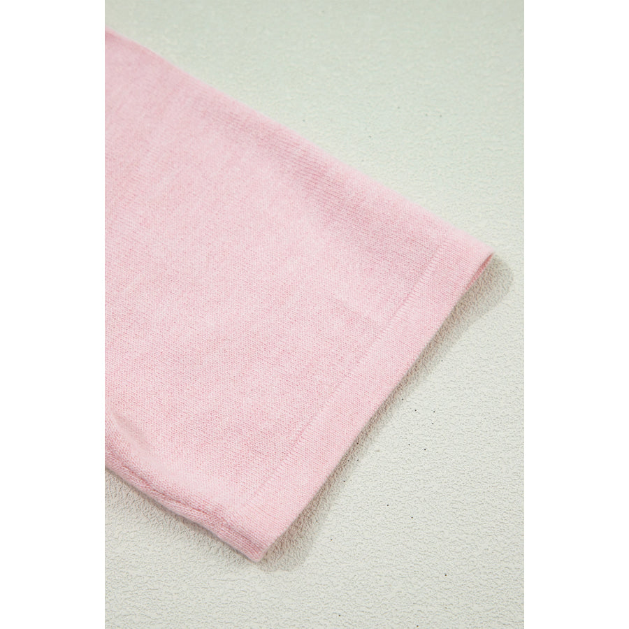 Strawberry Pink Lacy V Neckline Short Sleeve Sweater Sweaters & Cardigans/Short Sleeve Sweaters