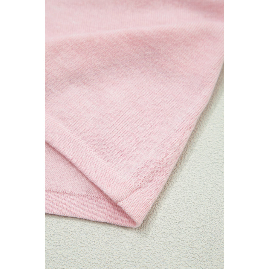 Strawberry Pink Lacy V Neckline Short Sleeve Sweater Sweaters & Cardigans/Short Sleeve Sweaters