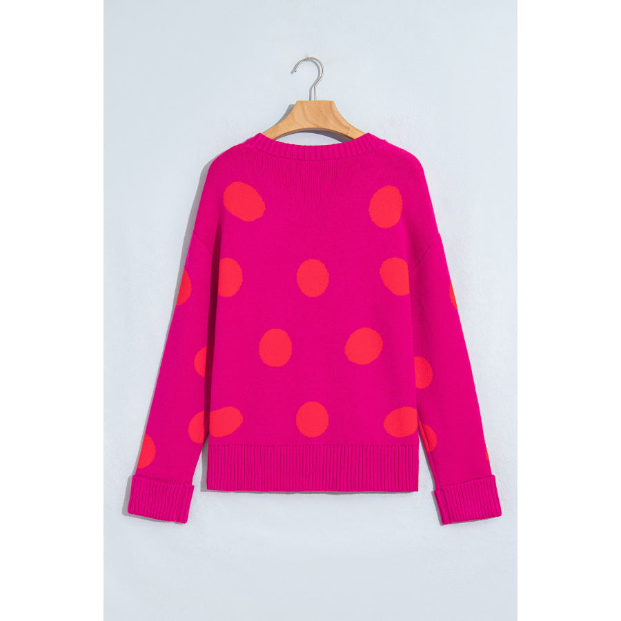 Strawberry Pink Playful Cozy Polka Dot Sweater Sweaters & Cardigans/Sweaters