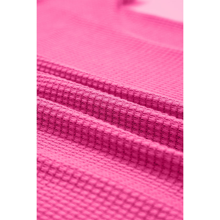 Strawberry Pink Waffle V Neck Short Sleeve Knit Top Tops/Tops & Tees