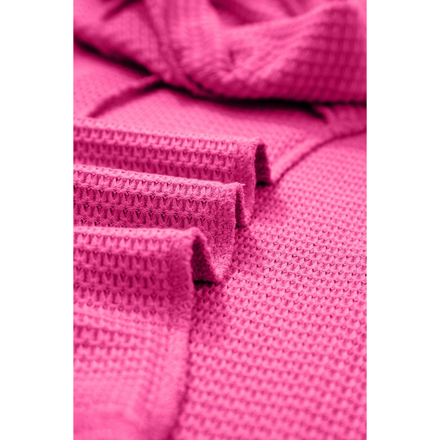 Strawberry Pink Waffle V Neck Short Sleeve Knit Top Tops/Tops & Tees