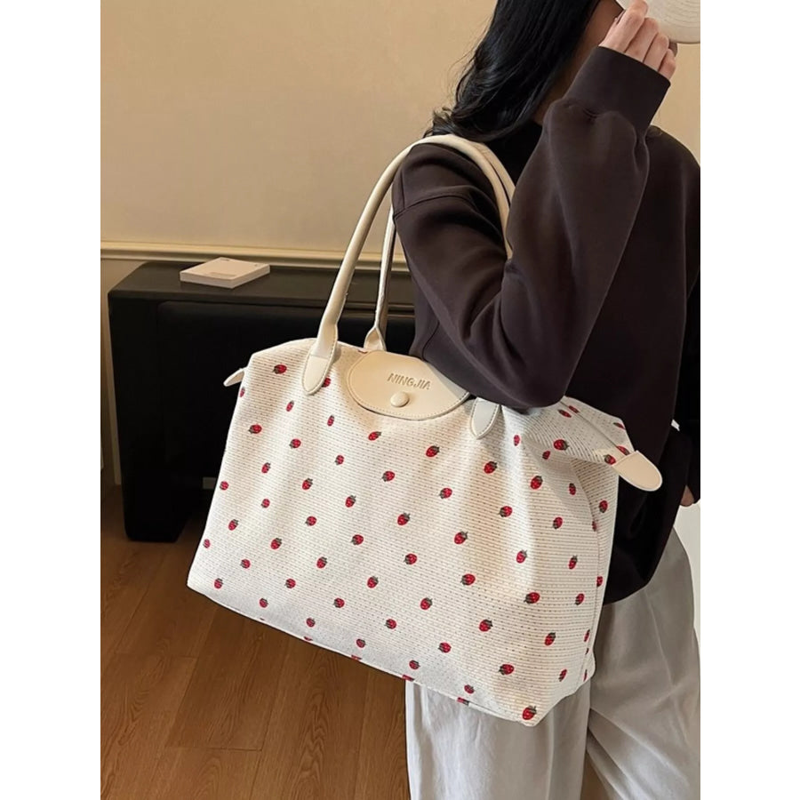 Strawberry Print Travel Bag White / One Size Apparel and Accessories