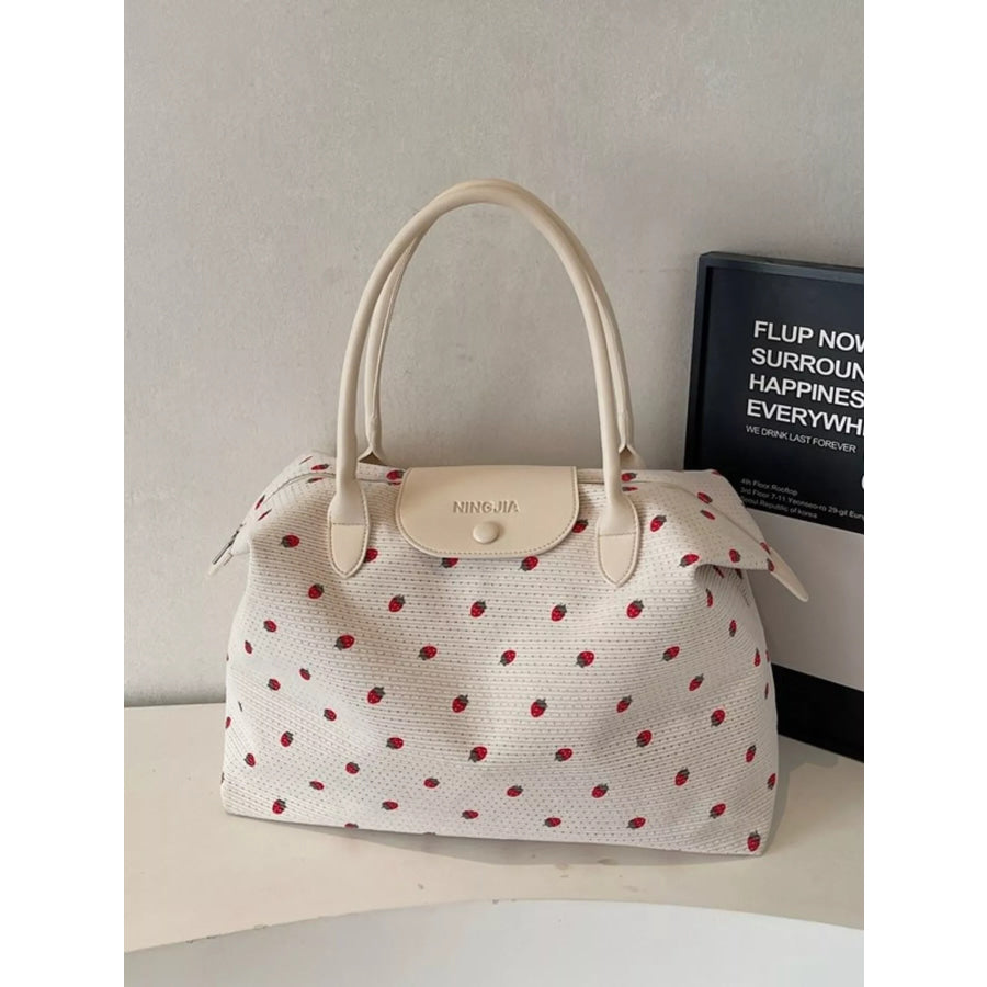 Strawberry Print Travel Bag White / One Size Apparel and Accessories