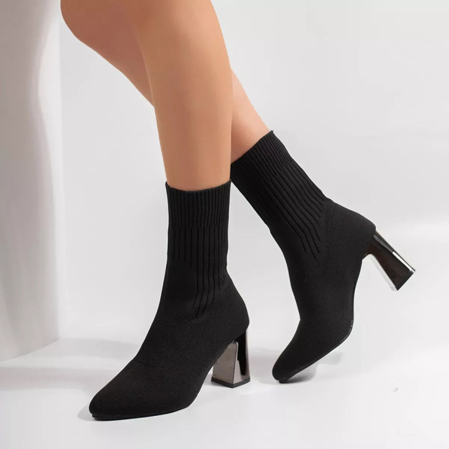 Stretchy Knit Sock Boots with Block Heels Apparel and Accessories