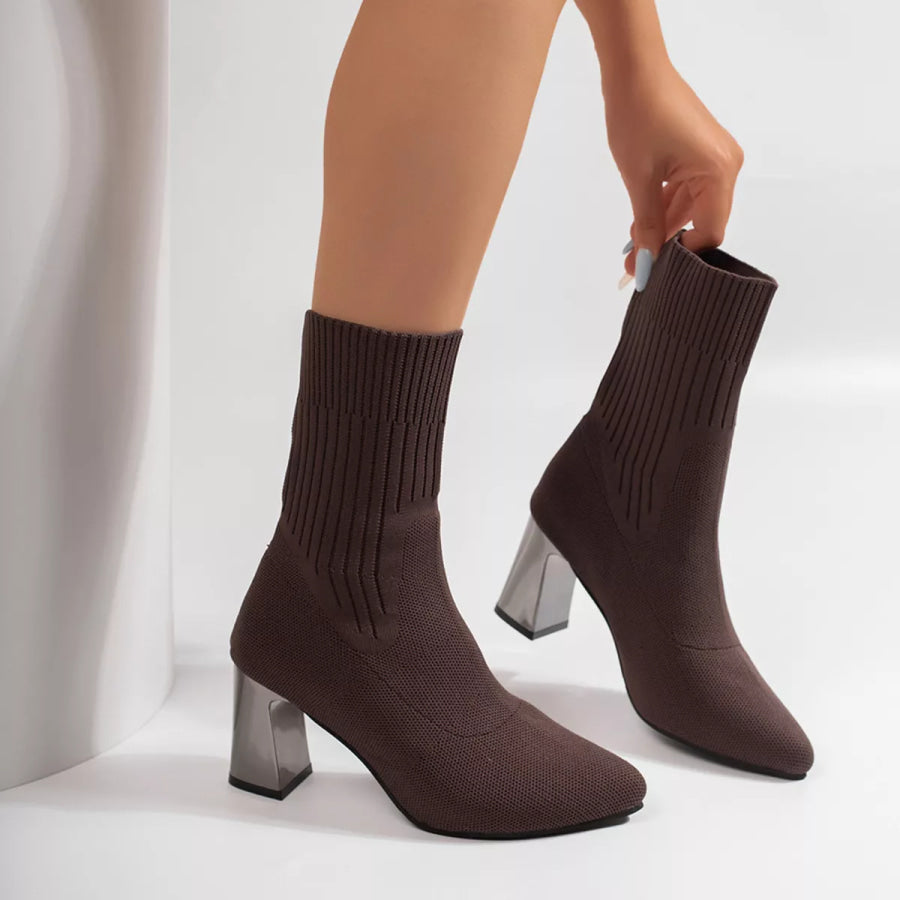 Stretchy Knit Sock Boots with Block Heels Apparel and Accessories