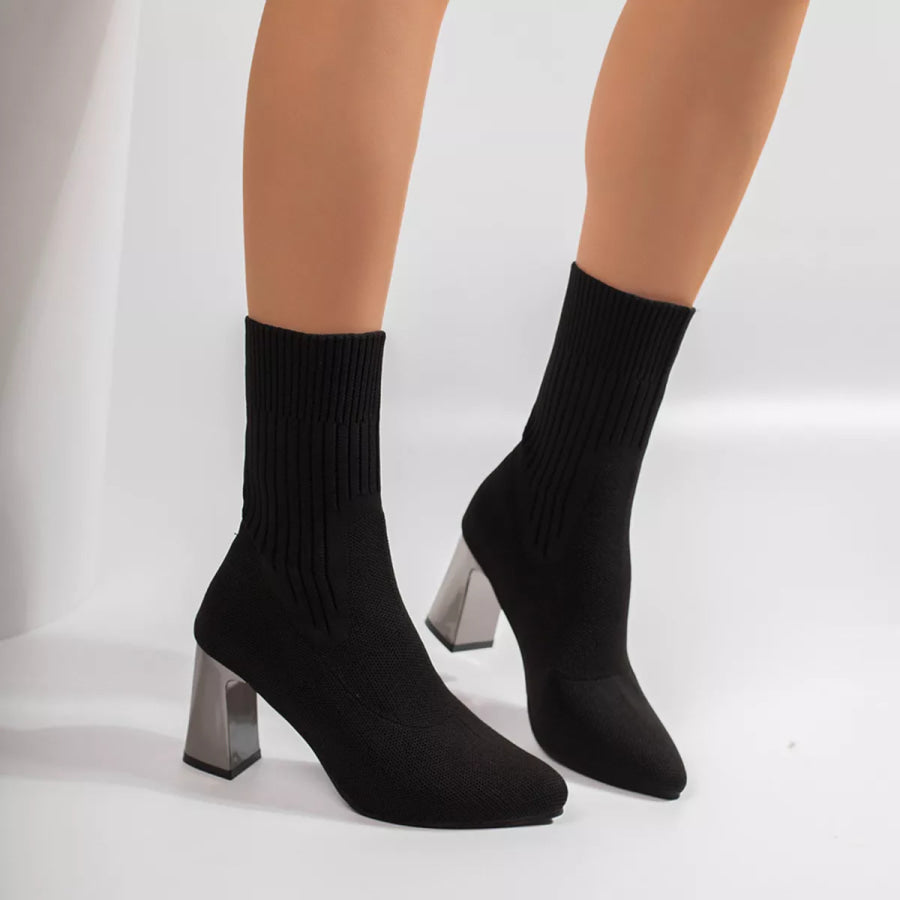 Stretchy Knit Sock Boots with Block Heels Apparel and Accessories