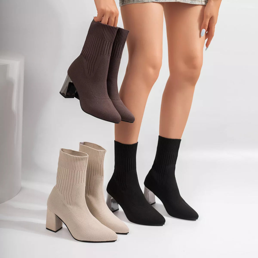 Stretchy Knit Sock Boots with Block Heels Apparel and Accessories