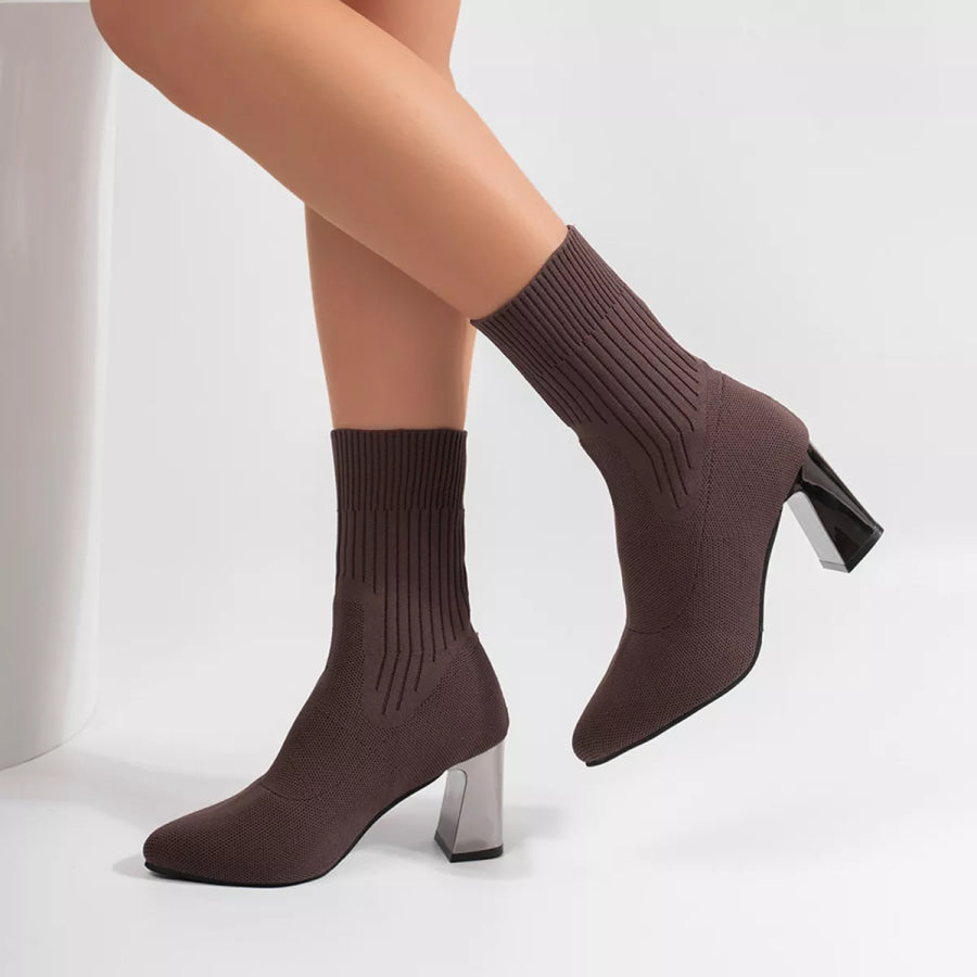 Stretchy Knit Sock Boots with Block Heels Apparel and Accessories