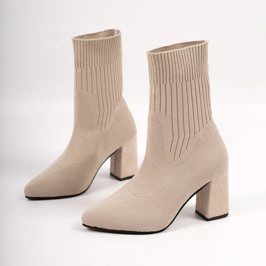 Stretchy Knit Sock Boots with Block Heels Apparel and Accessories
