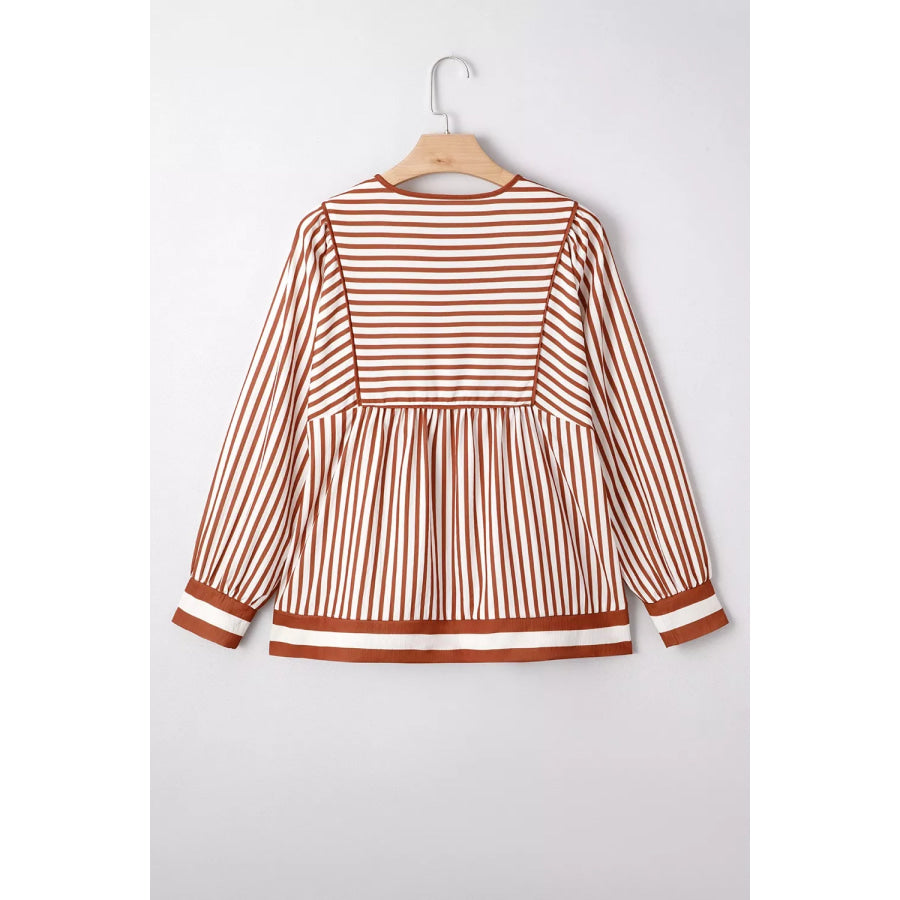 Stripe Babydoll Long Sleeve Blouse Apparel and Accessories