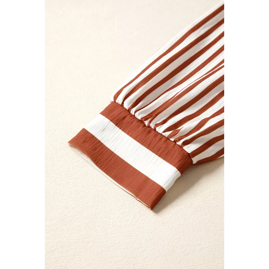 Stripe Babydoll Long Sleeve Blouse Apparel and Accessories