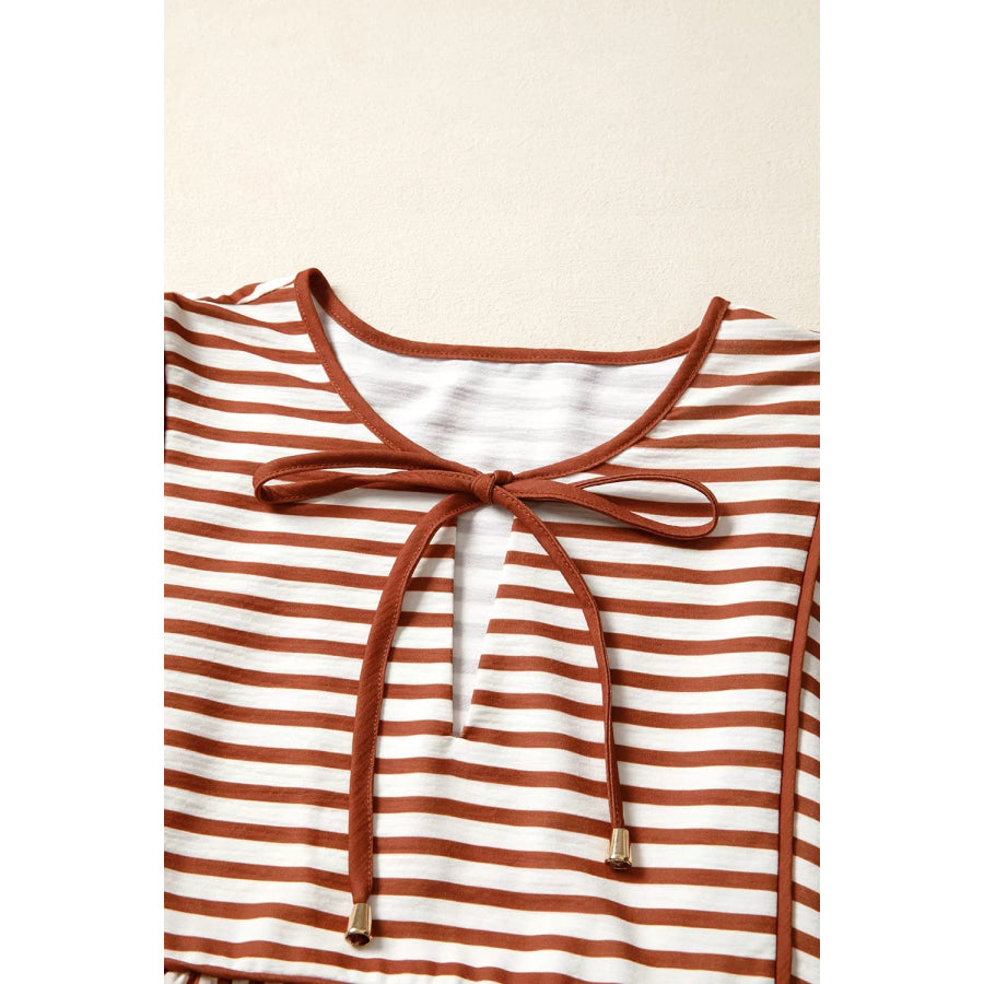 Stripe Babydoll Long Sleeve Blouse Apparel and Accessories