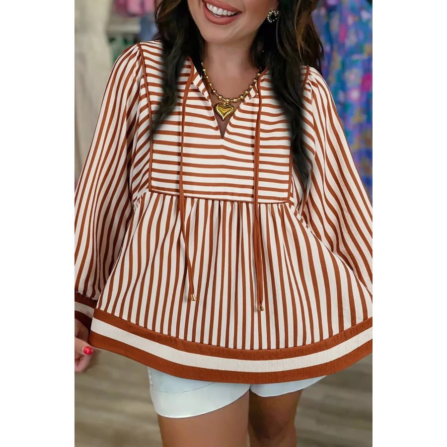 Stripe Babydoll Long Sleeve Blouse Apparel and Accessories