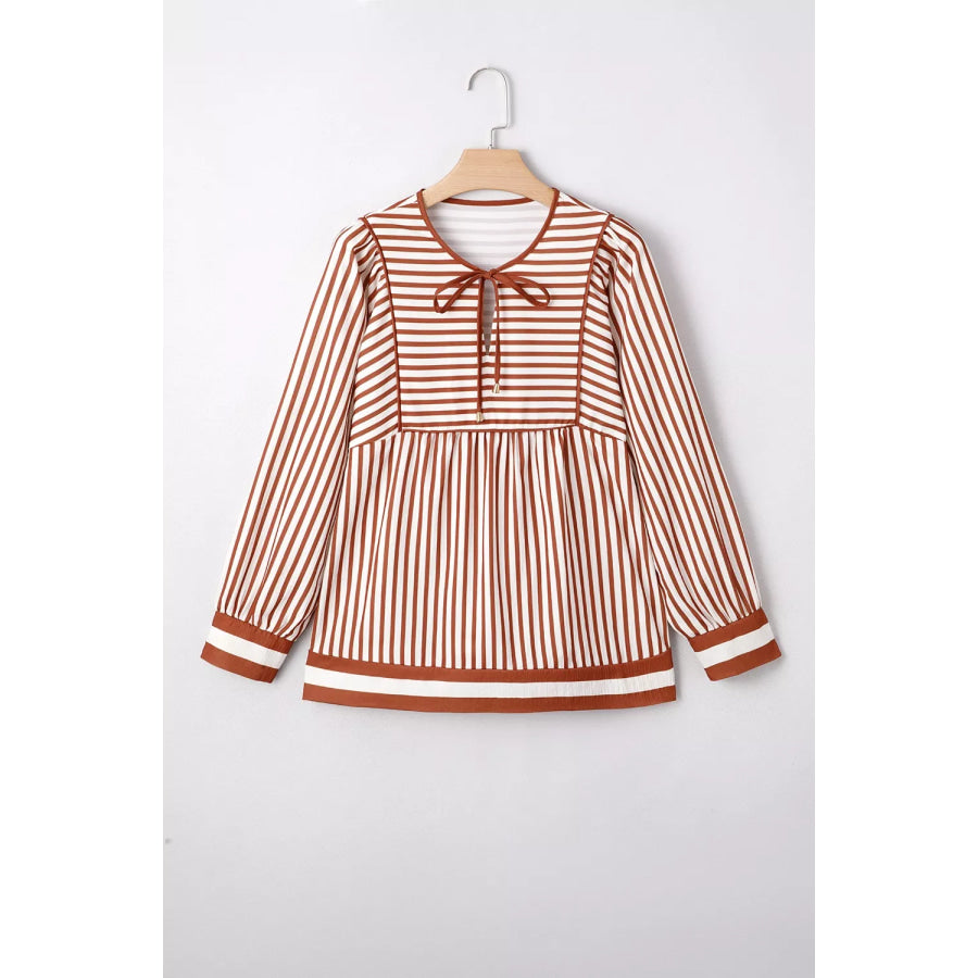 Stripe Babydoll Long Sleeve Blouse Apparel and Accessories