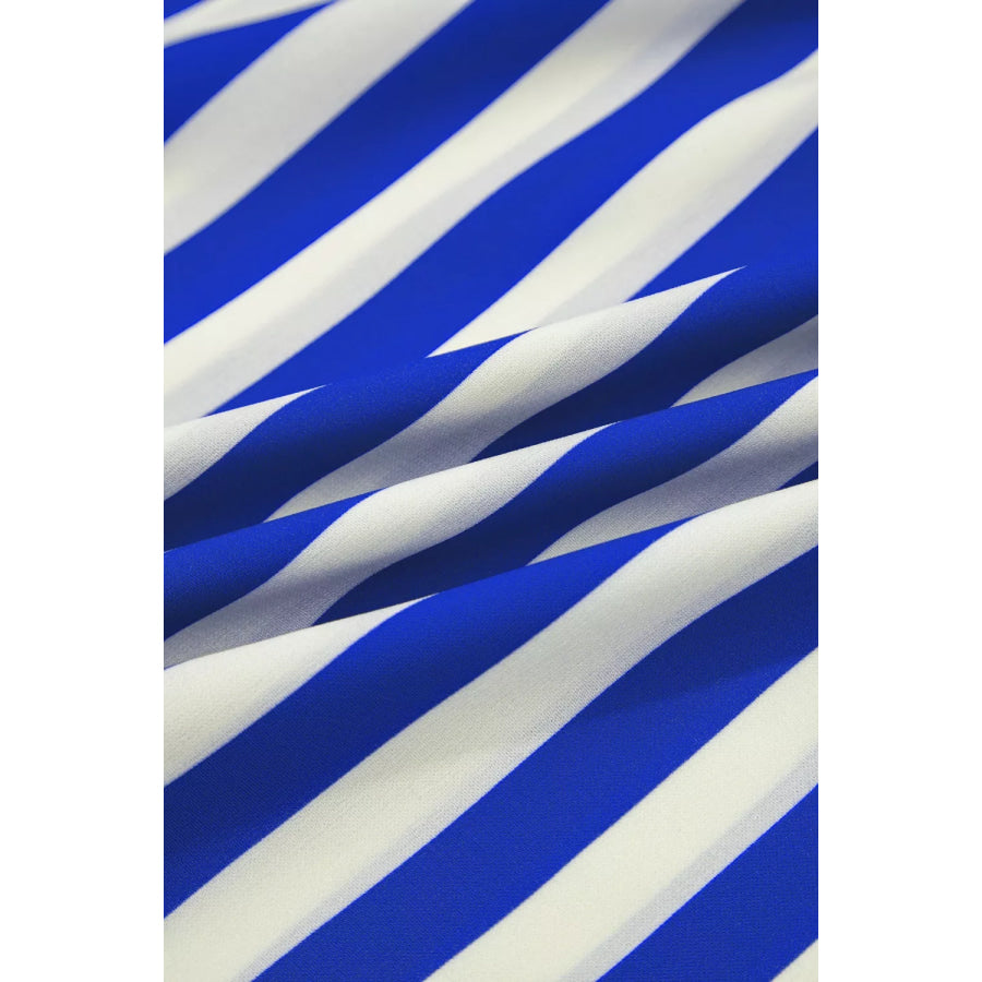 Stripe Balloon Sleeve Loose Button Up Shirt Apparel and Accessories