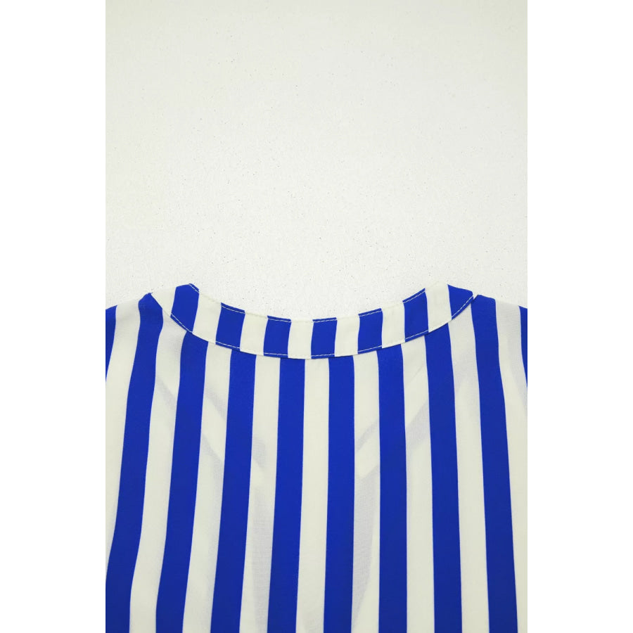 Stripe Balloon Sleeve Loose Button Up Shirt Apparel and Accessories