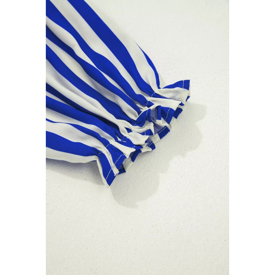 Stripe Balloon Sleeve Loose Button Up Shirt Apparel and Accessories