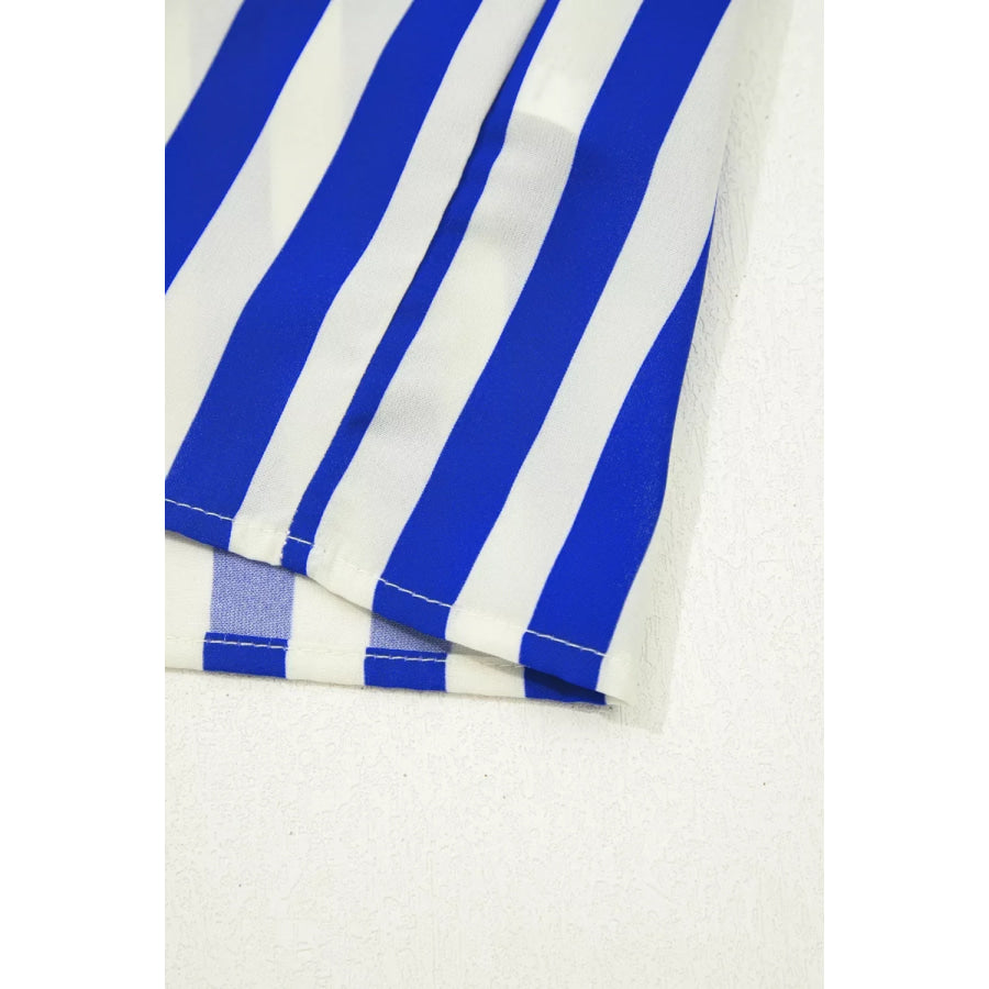 Stripe Balloon Sleeve Loose Button Up Shirt Apparel and Accessories