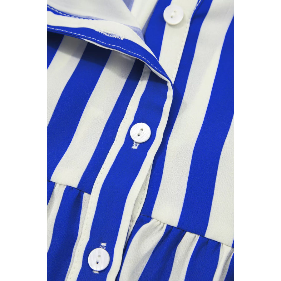 Stripe Balloon Sleeve Loose Button Up Shirt Apparel and Accessories