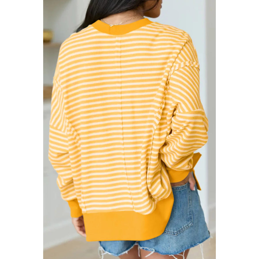 Stripe Boo Sequin Ghost Halloween Split Hem Long Sleeve Top Apparel and Accessories