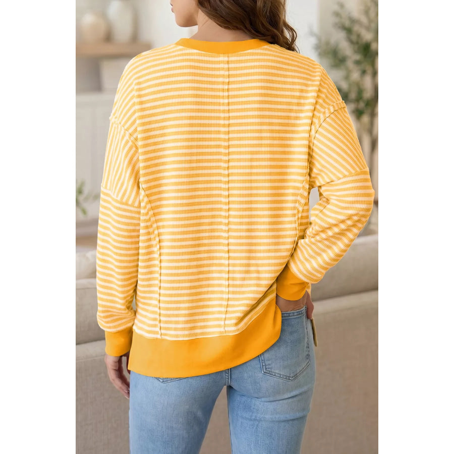 Stripe Boo Sequin Ghost Halloween Split Hem Long Sleeve Top Apparel and Accessories