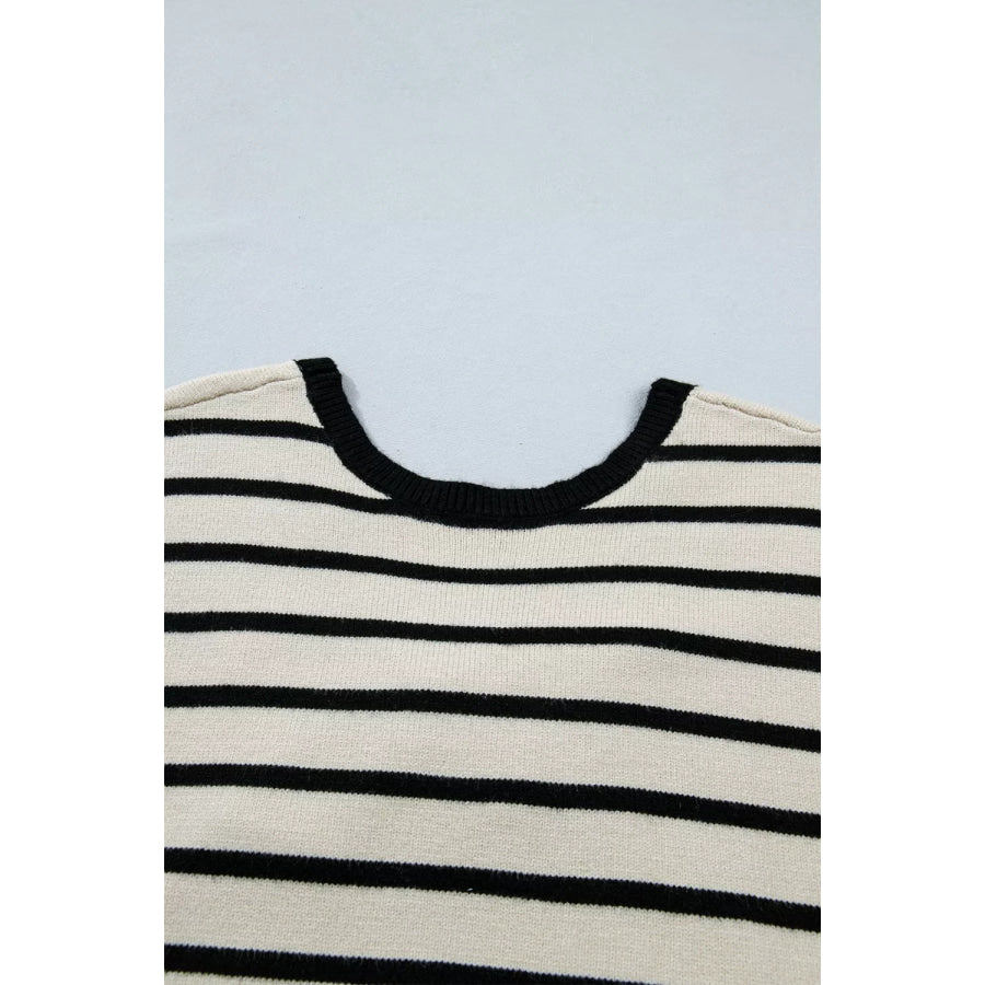 Stripe Bow Applique Short Sleeve Sweater Apparel and Accessories
