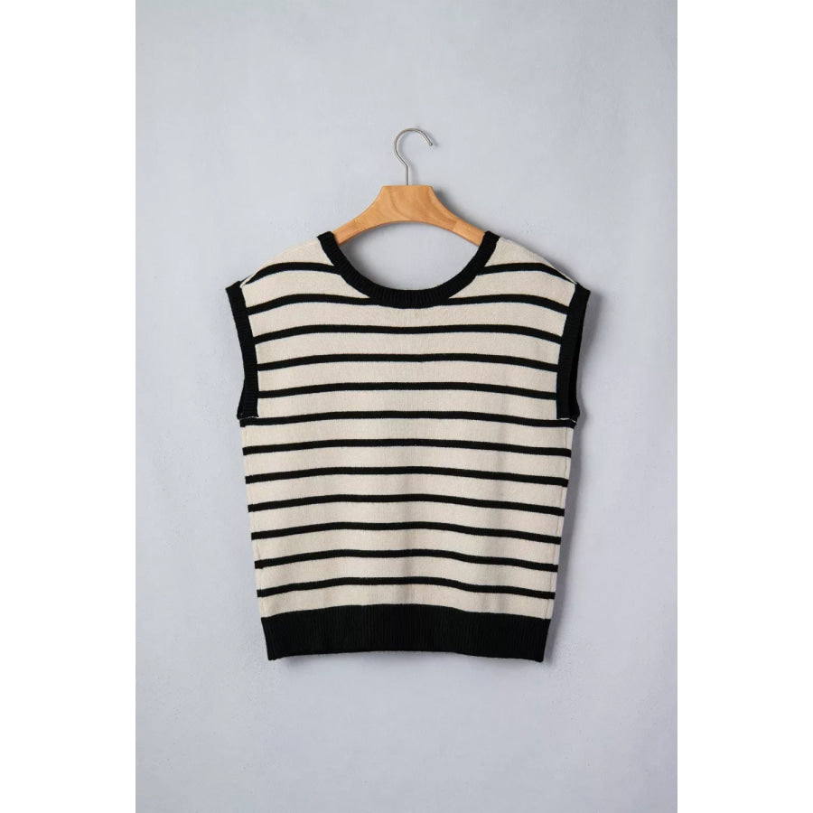 Stripe Bow Applique Short Sleeve Sweater Apparel and Accessories