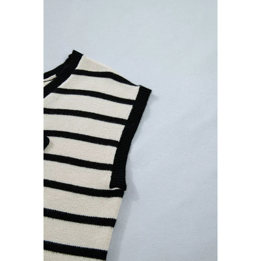 Stripe Bow Applique Short Sleeve Sweater Apparel and Accessories