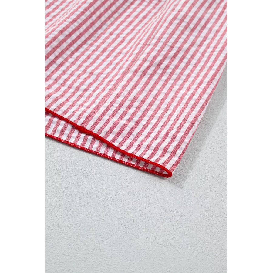 Stripe Bow Knot Straps Contrast Trim High Waist Ruffle Hem Maxi Dress Apparel and Accessories