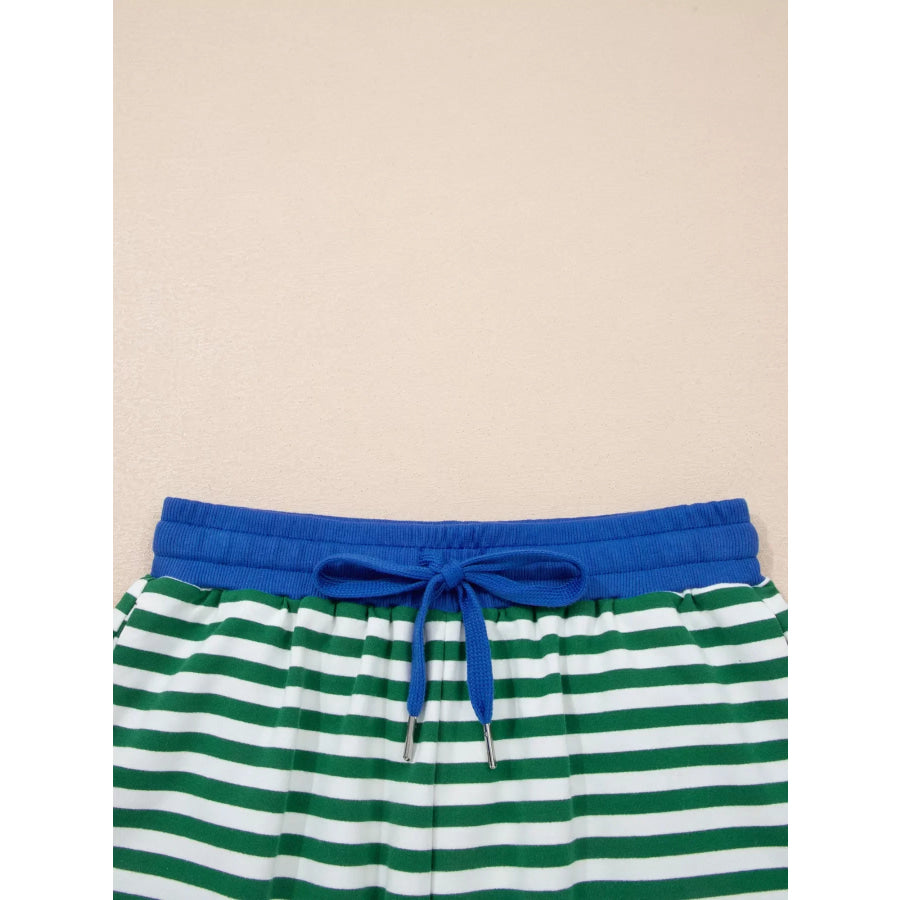 Stripe Boxy Tee and Drawstring Elastic Waist Shorts Set Apparel and Accessories