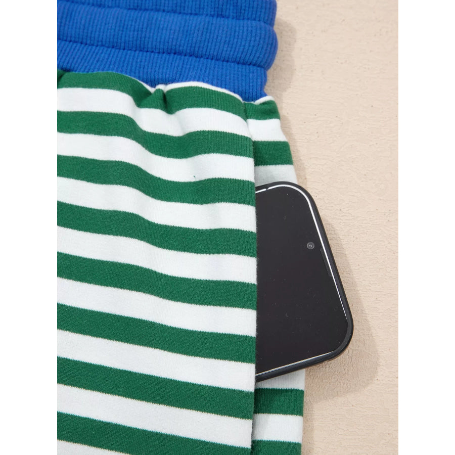 Stripe Boxy Tee and Drawstring Elastic Waist Shorts Set Apparel and Accessories
