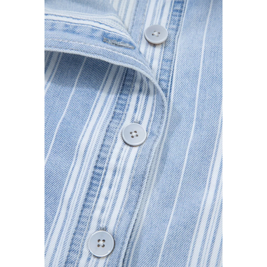 Stripe Boyfriend Chest Pocket Classic Denim Shacket Apparel and Accessories