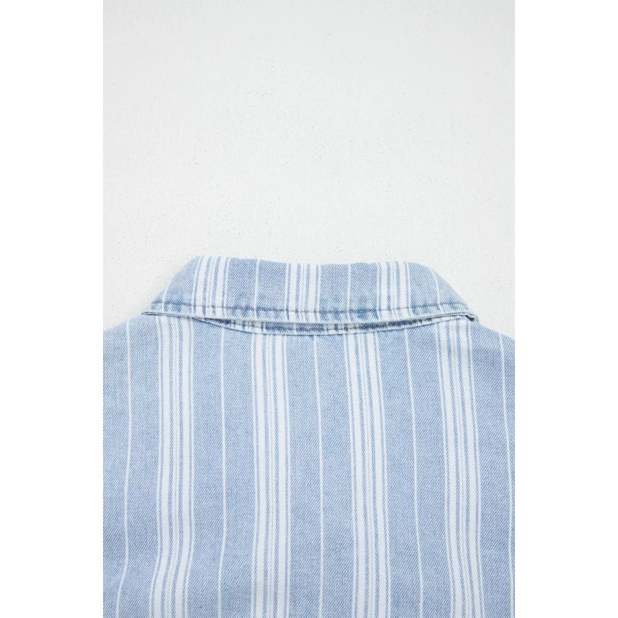 Stripe Boyfriend Chest Pocket Classic Denim Shacket Apparel and Accessories