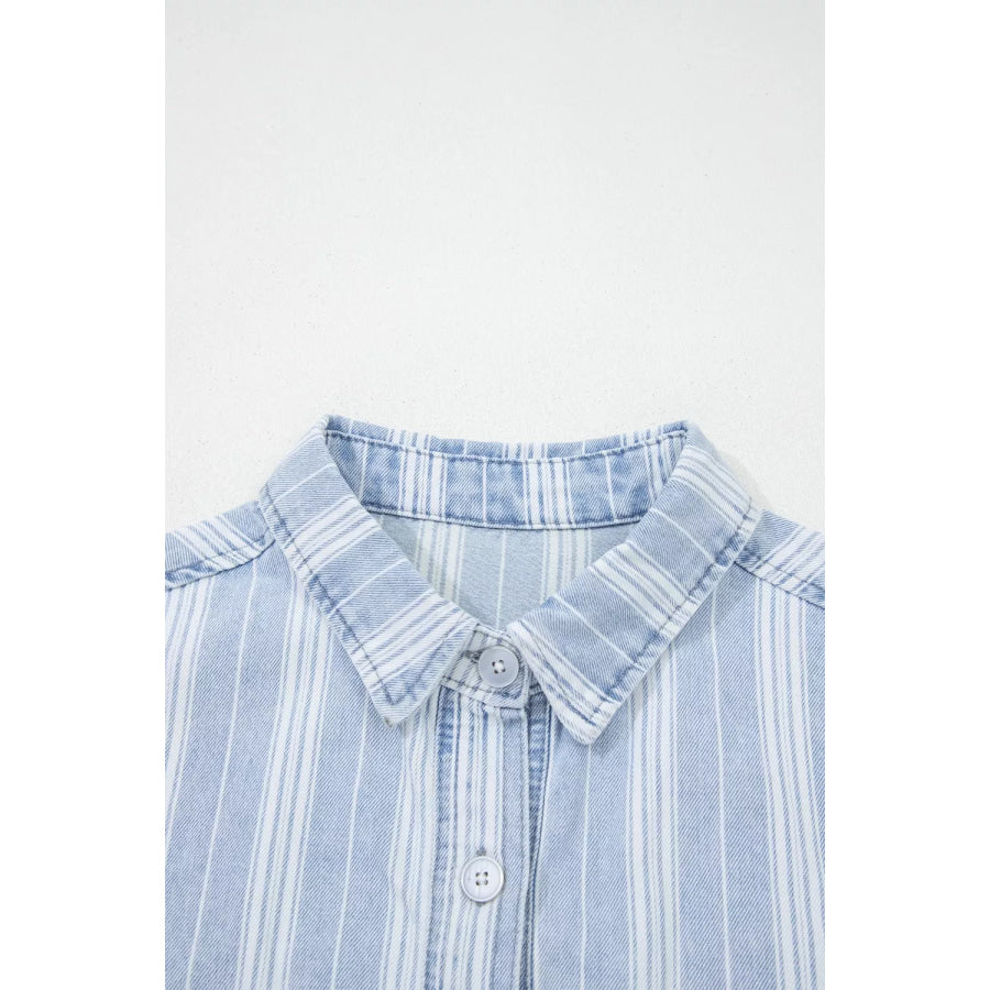 Stripe Boyfriend Chest Pocket Classic Denim Shacket Apparel and Accessories