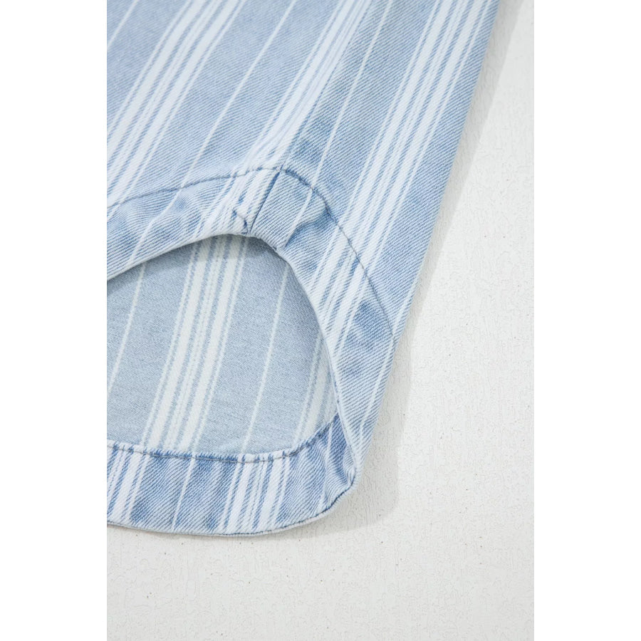 Stripe Boyfriend Chest Pocket Classic Denim Shacket Apparel and Accessories