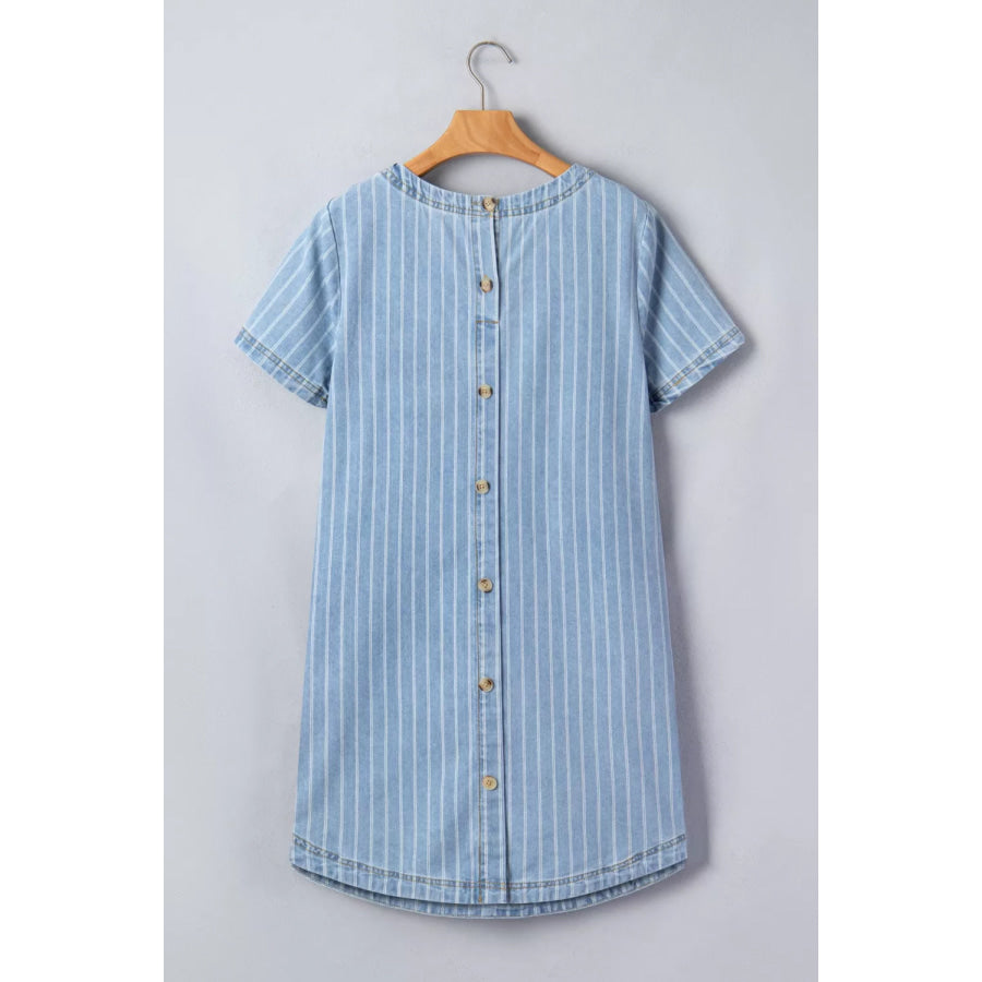Stripe Buttoned Back T-Shirt Denim Mini Dress Apparel and Accessories