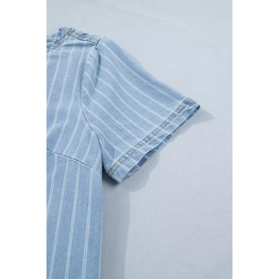 Stripe Buttoned Back T-Shirt Denim Mini Dress Apparel and Accessories