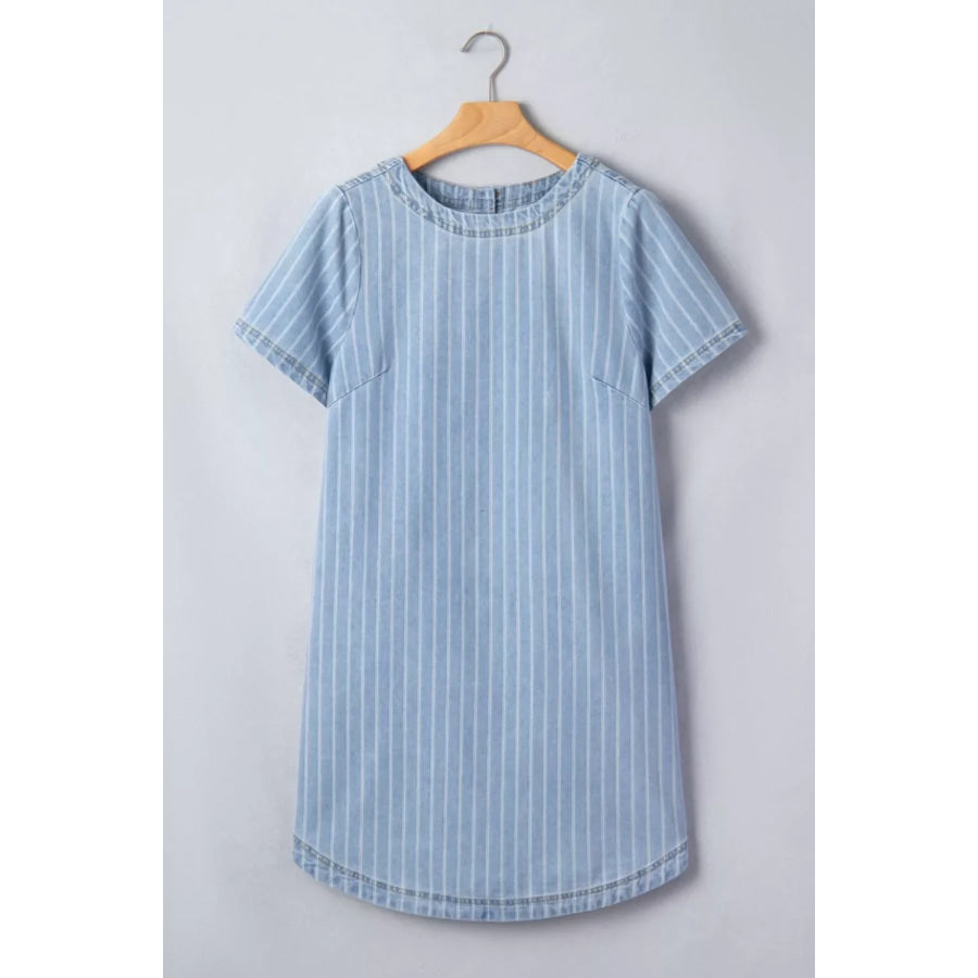 Stripe Buttoned Back T-Shirt Denim Mini Dress Apparel and Accessories